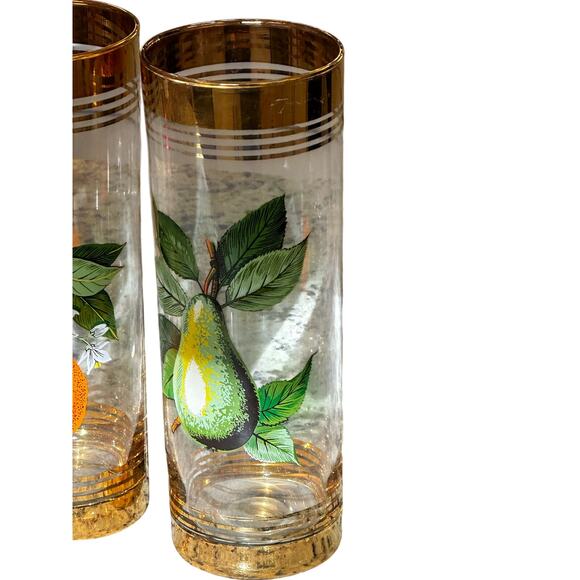 West Virginia Glass Company Vintage 1950's 'Orchard' Gold Hi-Ball Glasses-Set 4 - Picture 5 of 16